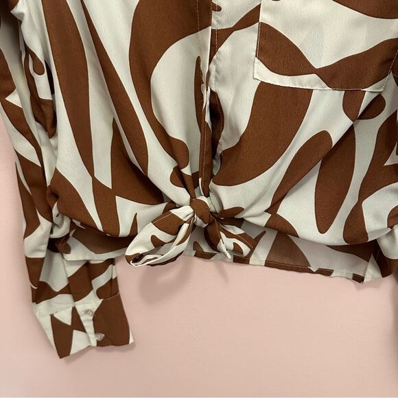Sanctuary Tie Hem Button Down Safari Pattern Long Sleeve Shirt XL - Picture 4 of 9